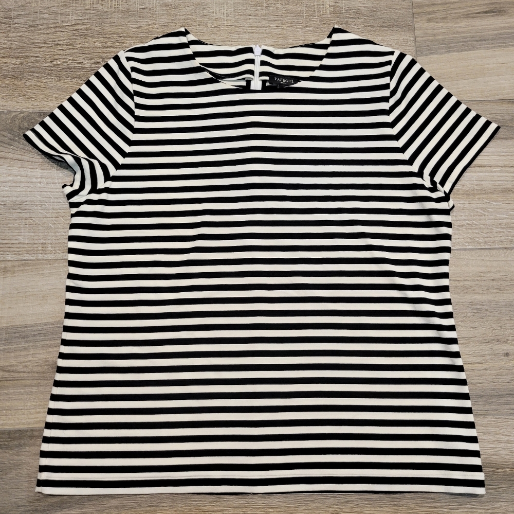 Talbots Petites Black & White Striped Shirt Women's Large Petite